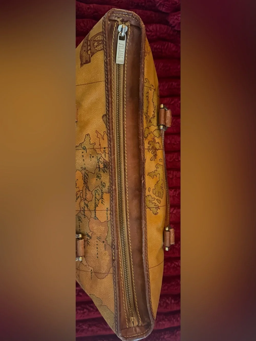 Vintage Alviero Martini Map-Print Tote in Tan and Brown